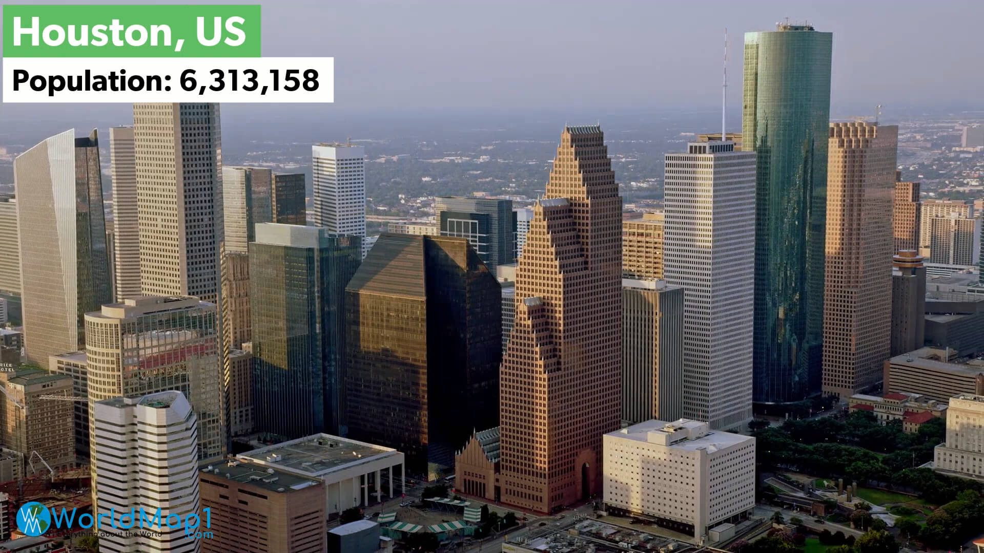 Houston Texas Aerial View and Population